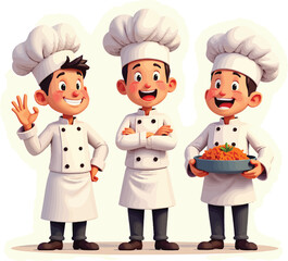 Cartoon chefs cooking class illustration for kids and family fun cooking lessons and culinary art projects
