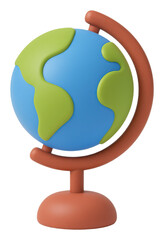 Stylized 3D Render of a Blue and Green Globe on a Brown Stand