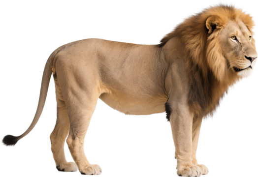 With regal posture and golden mane, this lion faces sideways showing nobility and calm power. A symbol of strength captured under the soft light of the wild.