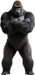 The gorilla stands tall on its feet, arms confidently crossed and gaze fixed. With a humanlike stance and commanding presence, it looks ready to challenge any force. 100 men vs gorilla