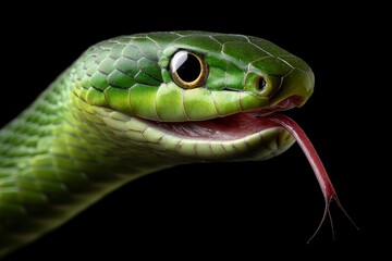 Emerald Tree Snake: Close-up Portrait, Vibrant Green Scales, Striking Detail