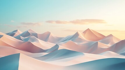 Rolling sand dune landscape at sunset with pastel colors