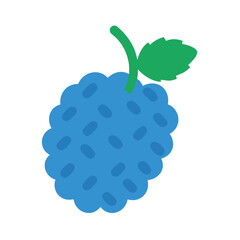 Stylized blue berry with leaf on black background