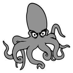 Octopus squid cephalopod evil eye dangerous sea Isolated Vector Graphic Design Illustration
