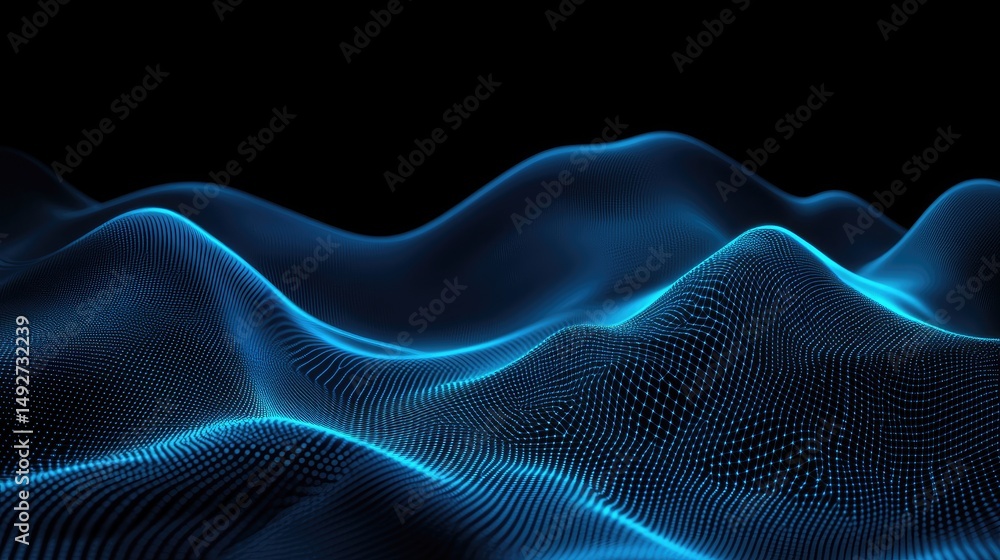 Poster a mesmerizing blue wave pattern gracefully flows across a dark background. creating a sense of motio