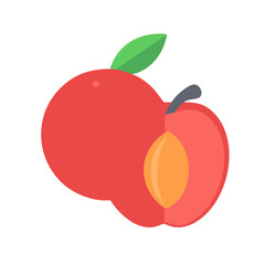 Flat design illustration of a red peach, cut open