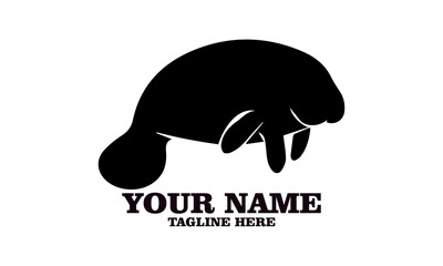 Manatee silhouette, manatee icon silhouette vector art illustration design, manatee logo design with white background