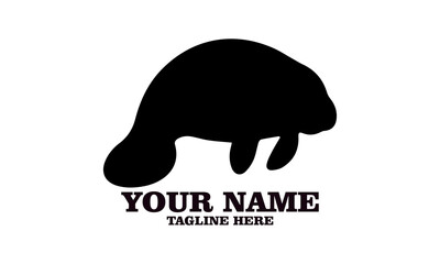Manatee silhouette, manatee icon silhouette vector art illustration design, manatee logo design with white background