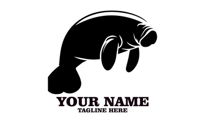 Manatee silhouette, manatee icon silhouette vector art illustration design, manatee logo design with white background
