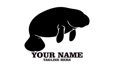 Manatee silhouette, manatee icon silhouette vector art illustration design, manatee logo design with white background
