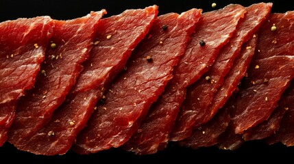 Butcher preparing delicious beef jerky artisan meat drying process rustic kitchen environment close-up view