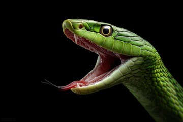 Green Snake's Dramatic Pose: A Close-Up, Striking Macro Photograph