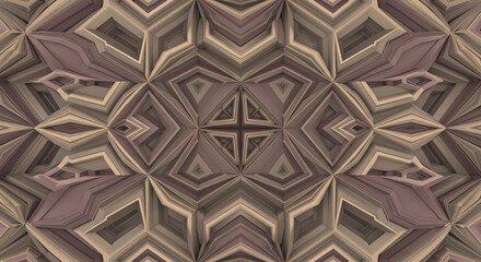 Geometric brown and cream pattern with a symmetrical, kaleidoscopic structure