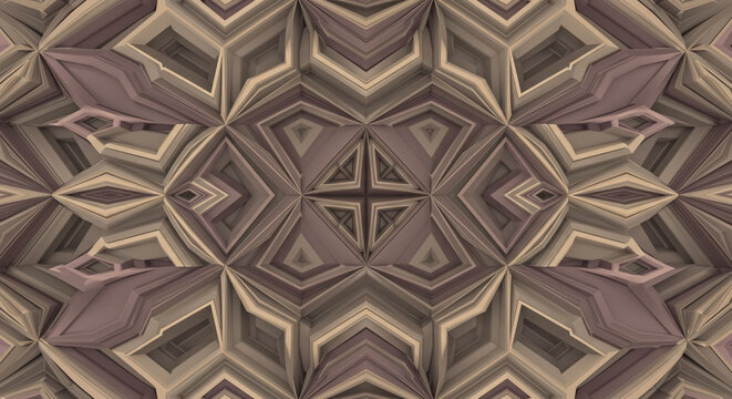 Geometric brown and cream pattern with a symmetrical, kaleidoscopic structure