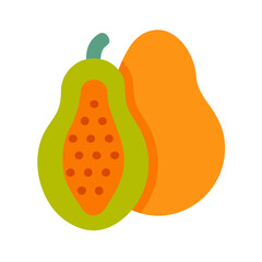 Two papayas one sliced vector illustration against black background