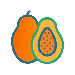 Graphic papaya illustration with vibrant colors on black background