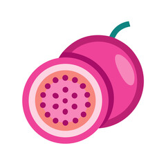 Stylized passion fruit illustration against black background flat design