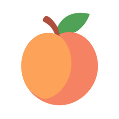 Flat illustration of a peach with leaf on black