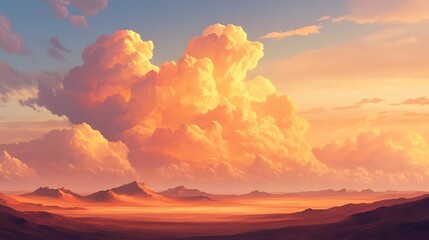 Scenic sunset landscape with illuminated clouds