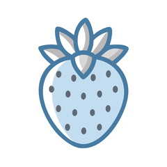 Cute blue strawberry illustration with grey seeds and leaves
