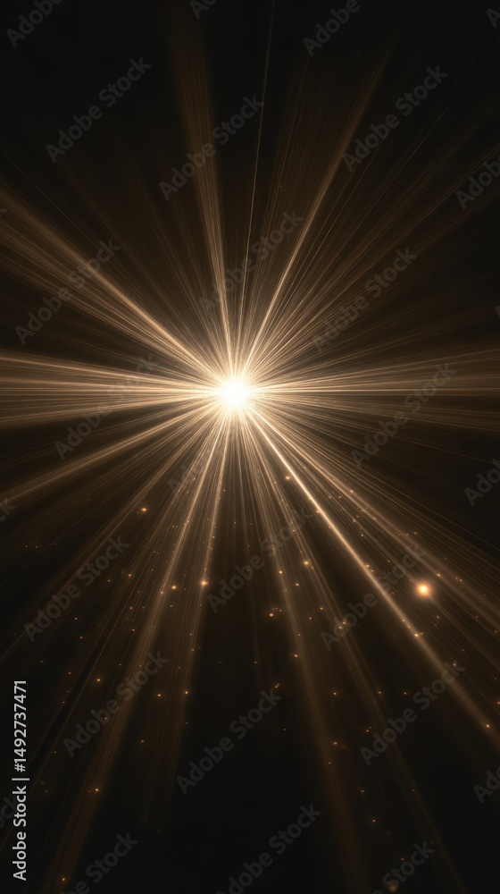 Poster golden light rays burst from a central point in a dark space abstract ethereal glow effect backgroun