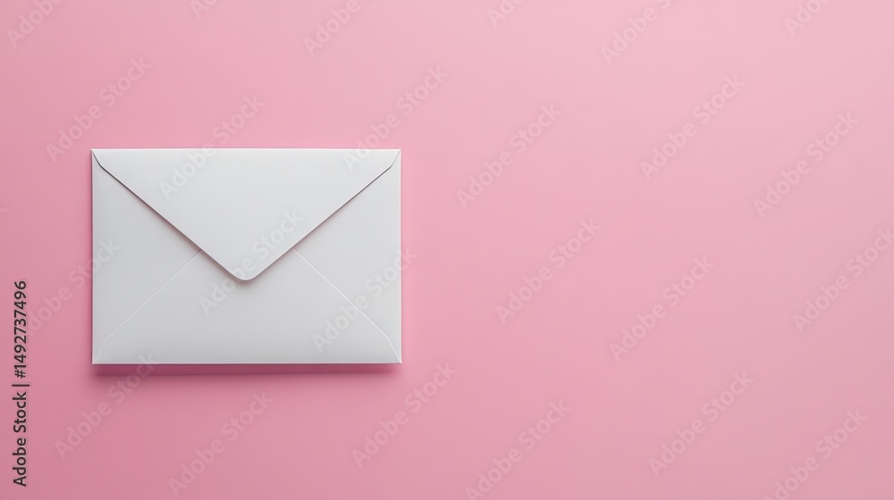 Poster a pristine white envelope resting on a vibrant pink background. symbolizing communication and connec