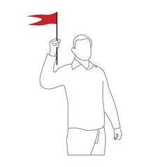Line Art Silhouette of a Man with Flag. People at protest or national holiday and activities vector art