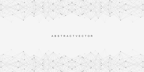 Global network connection website header or banner design. Abstract background with connecting dots and lines. Global business. Social network communication. Internet technology. Vector illustration