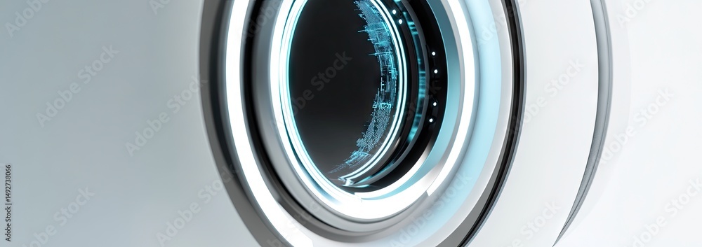 Poster a futuristic. circular light fixture mounted on a sleek. white wall in a modern interior. illuminati