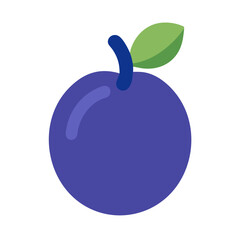 Simple flat plum illustration with leaf on black background