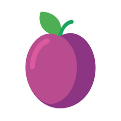 Stylized plum illustration with leaf on plain background