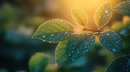 Dew kissed Leaves at Sunrise Nature s Golden Hour Photography