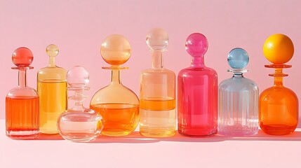 Colorful glass decanters bottles high resolution photo
