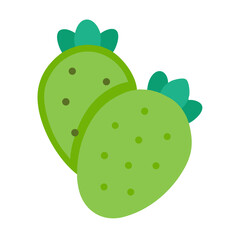 Pair of Stylized Green Cactus Fruit Flat Graphic Illustration