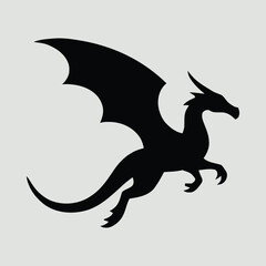 Dragon in Flight Silhouette Minimal Fantasy Style Vector Illustration