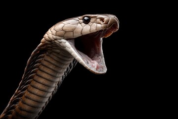 King Cobra's Dramatic Pose: A Striking Close-up in Dramatic Lighting
