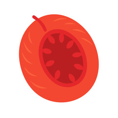 Cut flat vector tomato graphic illustration on black background