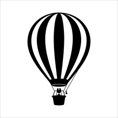 Naklejka premium Hot air balloon silhouette icon isolated on white background. Travel adventure flight symbol graphic.
