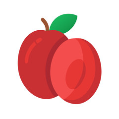 Stylized Red Plums with Leaf on Black Background Still