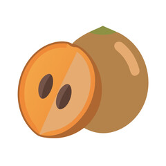 Fototapeta premium Two Sapodilla Fruits, One Cut in Half, Flat Style
