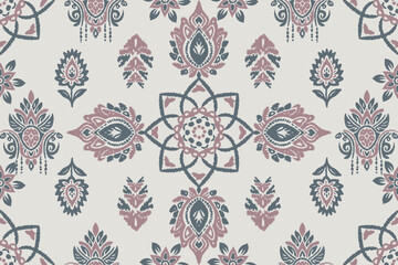 Vector damask seamless pattern background. Ikat floral embroidery.Ethnic oriental traditional.Aztec African boho paisley patterns. Design for texture, fabric, clothing, wrapping, decoration