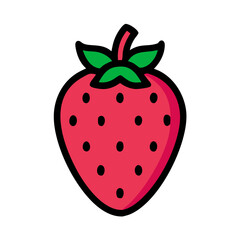 Obraz premium Flat Vector Strawberry Illustration on a Black Background