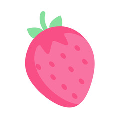 Flat strawberry graphic with pastel green leaves illustration