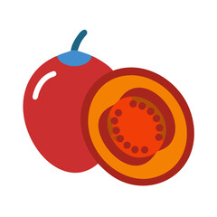 Bright tamarillo illustration with a halved cross section view