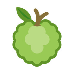 Flat vector illustration of soursop fruit with leaf