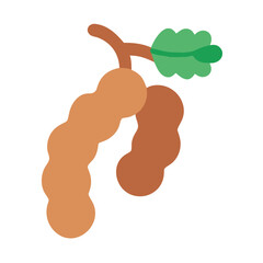 Tamarind fruit illustration with leaves isolated against black backdrop