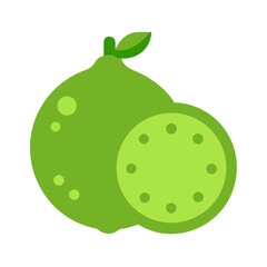 Green lime fruit with sliced piece on black background