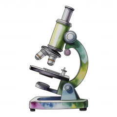 Watercolor Microscope on Transparent Background, PNG Image