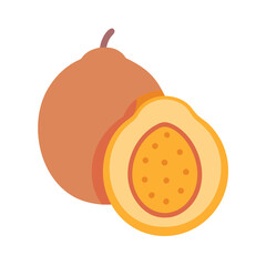 Flat design illustration of a passion fruit with half