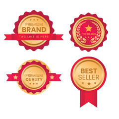 Premium Set Golden Red Labels For Business Brand